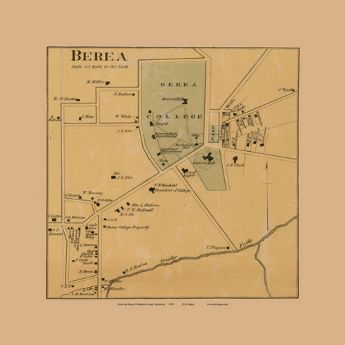 Berea Village, Glade, Kentucky 1876 Old Town Map Custom Print - Madison Co.