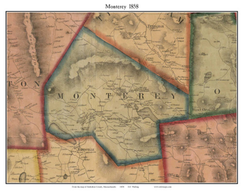 Monterey Massachusetts 1858 Old Town Map Custom Print - Berkshire Co.