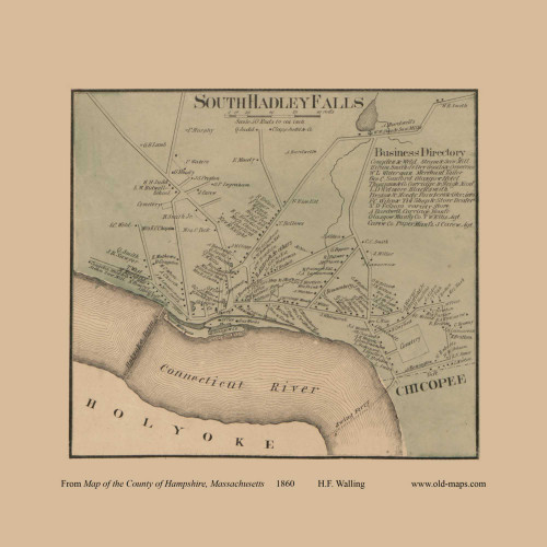 South Hadley Falls Village, South Hadley, Massachusetts 1860 Old Town Map Custom Print - Hampshire Co.