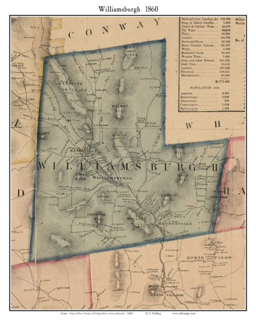 Williamsburgh, Massachusetts 1860 Old Town Map Custom Print - Hampshire Co.