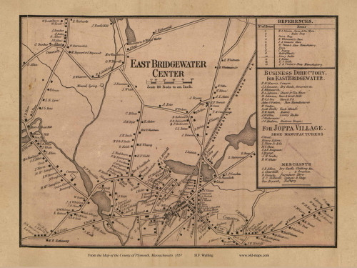 East Bridgewater Center, Massachusetts 1857 Old Town Map Custom Print - Plymouth Co.