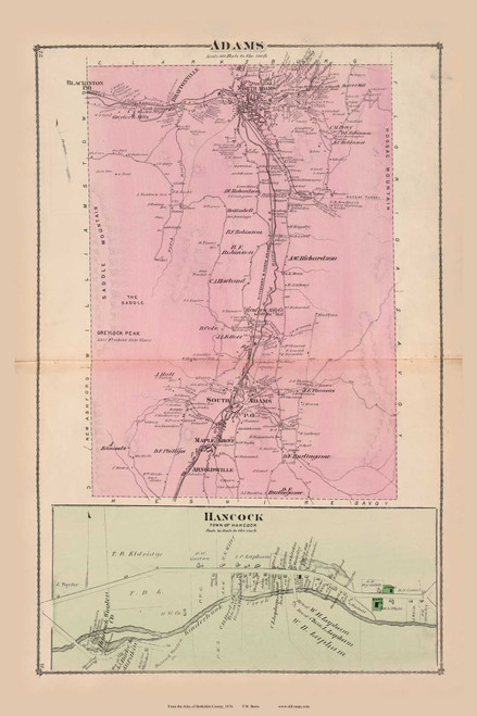 Adams & Hancock Village, Massachusetts 1876 Old Town Map Reprint - Berkshire Co. 20-21