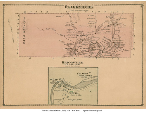 Clarksburg & Briggsville, Massachusetts 1876 Old Town Map Reprint - Berkshire Co.