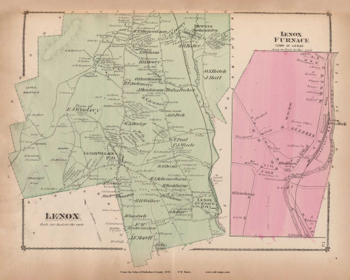 Lenox & Lenox Furnace, Massachusetts 1876 Old Town Map Reprint - Berkshire Co. 67