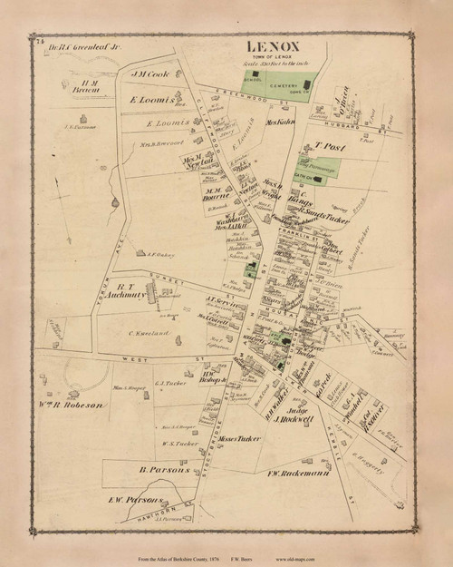 Lenox Village, Massachusetts 1876 Old Town Map Reprint - Berkshire Co. 68