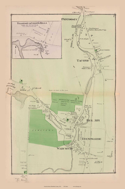 Northern Pittsfield, Tillotson & Collin's Mills, Massachusetts 1876 Old Town Map Reprint - Berkshire Co. 55-56