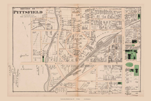 Southern Section of Pittsfield City, Massachusetts 1876 Old Town Map Reprint - Berkshire Co. 45-46