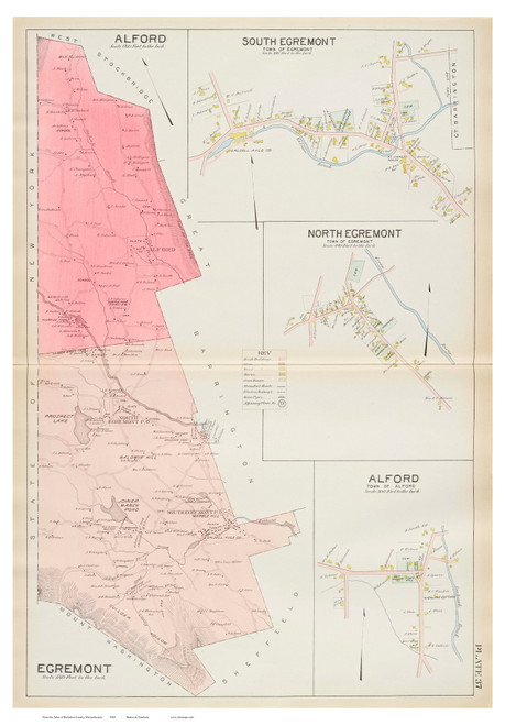 Alford & Egremont Towns, South Egremont, North Egremont, & Alford Villages, Massachusetts 1904 Old Town Map Reprint - Berkshire Co.