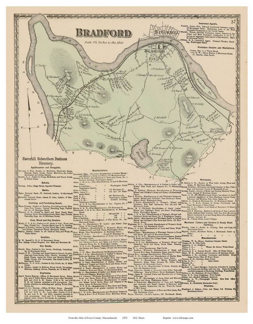 Bradford, Massachusetts 1872 Old Town Map Reprint - Essex Co.