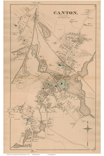 Canton Village, Massachusetts 1876 Old Town Map Reprint - Norfolk Co.