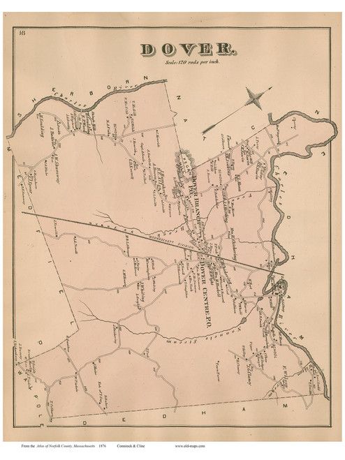 Dover, Massachusetts 1876 Old Town Map Reprint - Norfolk Co.