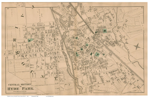 Hyde Park - Central Section, Massachusetts 1876 Old Town Map Reprint - Norfolk Co.