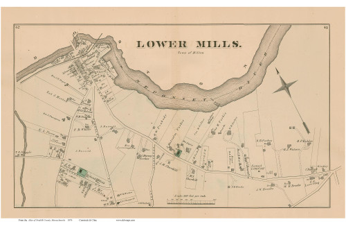 Lower Mills - Milton, Massachusetts 1876 Old Town Map Reprint - Norfolk Co.