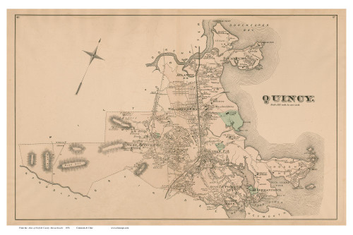 Quincy, Massachusetts 1876 Old Town Map Reprint - Norfolk Co.