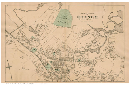 Quincy Village - North Section, Massachusetts 1876 Old Town Map Reprint - Norfolk Co.