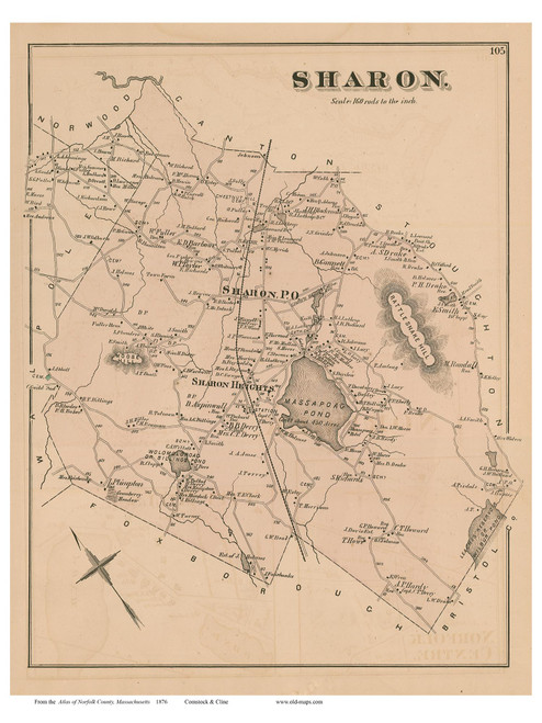 Sharon, Massachusetts 1876 Old Town Map Reprint - Norfolk Co.