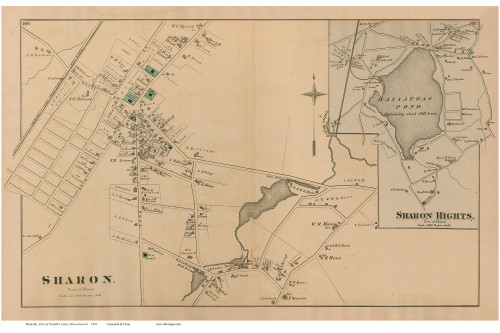 Sharon and Sharon Heights Villages, Massachusetts 1876 Old Town Map Reprint - Norfolk Co.
