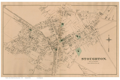 Stoughton Village, Massachusetts 1876 Old Town Map Reprint - Norfolk Co.