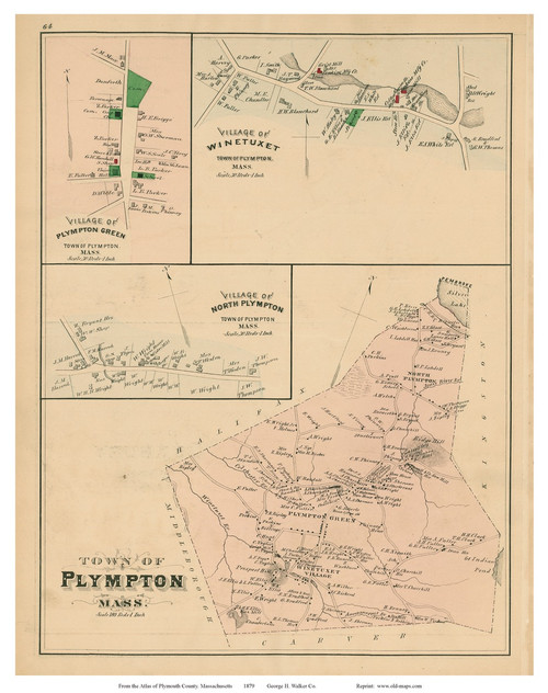 Plympton Town, North Plympton, Plympton Green and Winetuxet Villages, Massachusetts 1879 Old Town Map Reprint - Plymouth Co.