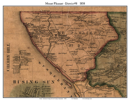 8th District - Mount Pleasant, Maryland 1858 Old Town Map Custom Print - Cecil Co.