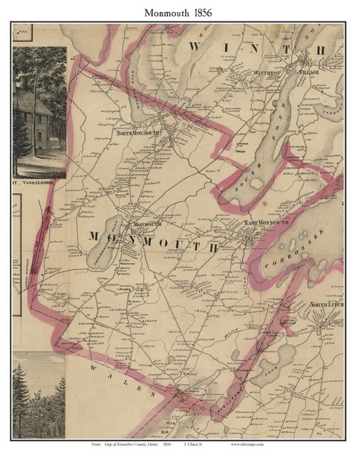 Monmouth, Maine 1856 Old Town Map Custom Print - Kennebec Co.