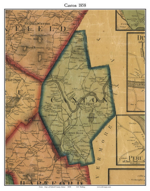 Canton, Maine 1858 Old Town Map Custom Print - Oxford Co.