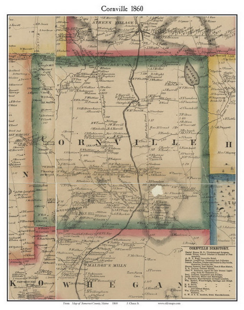 Cornville, Maine 1860 Old Town Map Custom Print - Somerset Co.