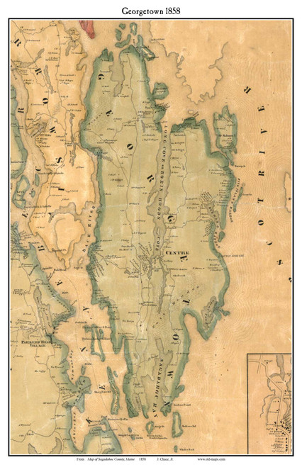 Georgetown (narrow crop), Maine 1858 Old Town Map Custom Print - Sagadahoc Co.