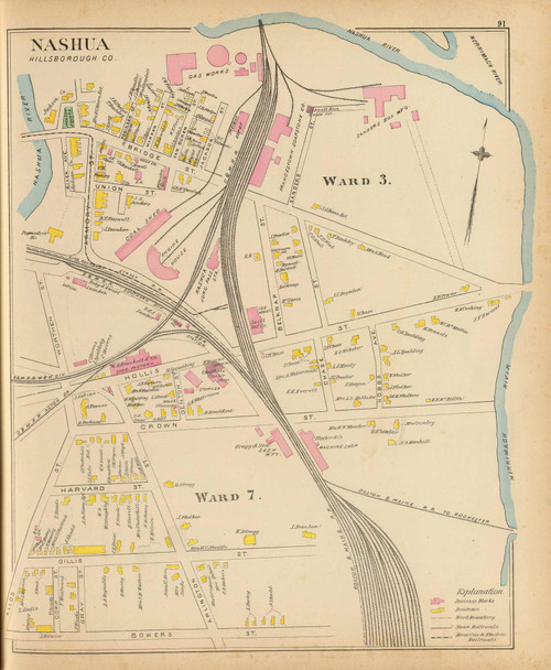 Nashua City - Wards 3, 7, New Hampshire 1892 Old Town Map Reprint - Hurd State Atlas Hillsboro