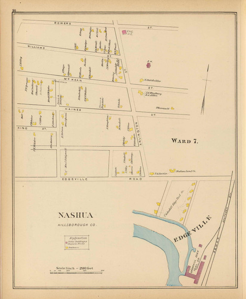 Nashua - Ward 7, Edgeville, New Hampshire 1892 Old Town Map Reprint - Hurd State Atlas Hillsboro