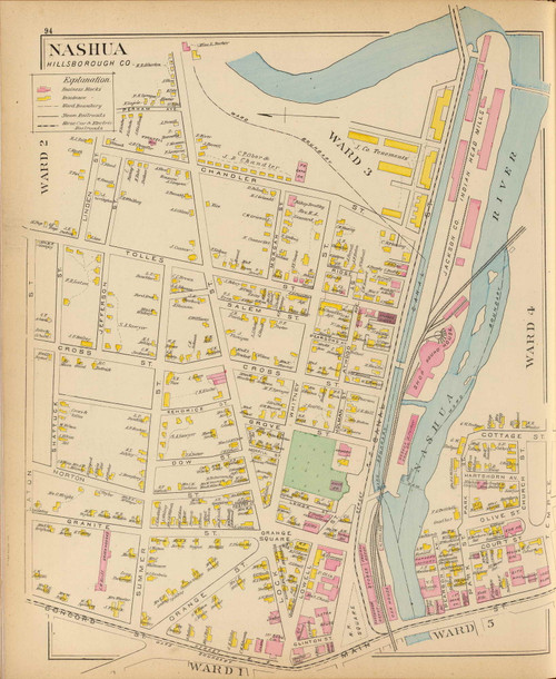 Nashua - Wards 1, 2, 3, 4, 5, New Hampshire 1892 Old Town Map Reprint - Hurd State Atlas Hillsboro