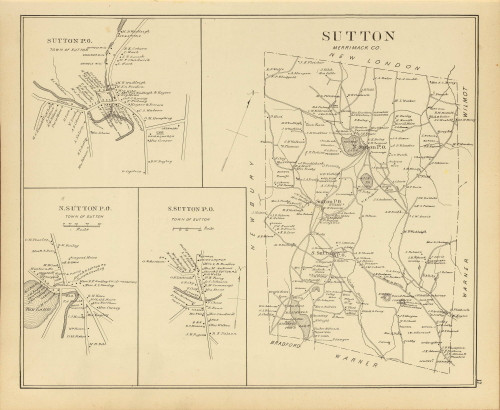 Sutton Town, Sutton P.O., N. Sutton P.O., S. Sutton P.O., New Hampshire 1892 Old Town Map Reprint - Hurd State Atlas Merrimack