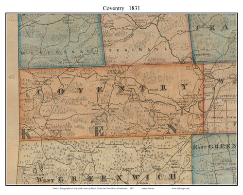 Coventry Rhode Island 1831 - Old Town Map Custom Print - Stevens State Map