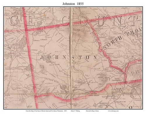 Johnston, Rhode Island 1855 - Old Town Map Custom Print - 1855 State