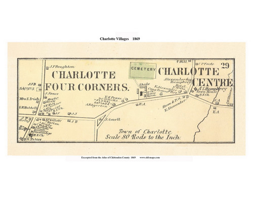 Charlotte Centre and Charlotte Four Corners, Vermont 1869 Old Town Map Reprint - Chittenden Co.