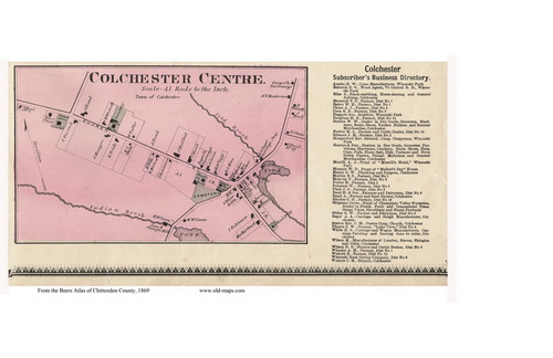 Colchester Centre Village, Vermont 1869 Old Town Map Reprint - Chittenden Co.