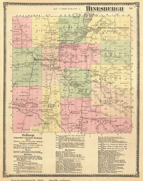 Hinesburgh, Vermont 1869 Old Town Map Reprint - Chittenden Co.