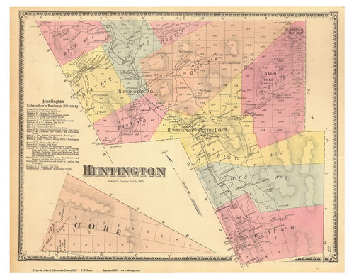 Huntington, Vermont 1869 Old Town Map Reprint - Chittenden Co.