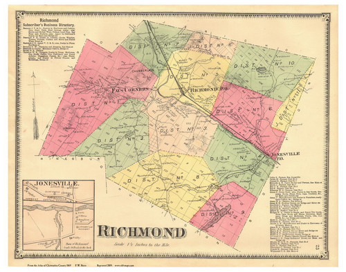 Richmond Town and Jonesville Village, Vermont 1869 Old Town Map Reprint - Chittenden Co.