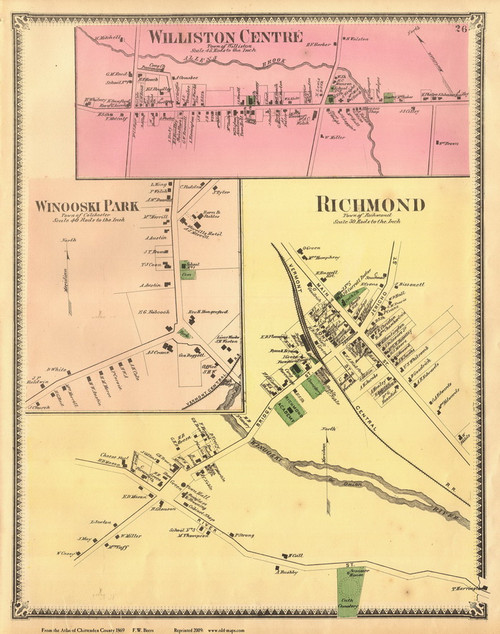 Richmond, Winooski Park, and Williston Centre Villages, Vermont 1869 Old Town Map Reprint - Chittenden Co.