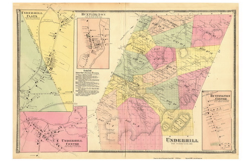 Underhill Town, Underhill Flats, Underhill Centre, Huntington, and Huntington Centre Villages, Vermont 1869 Old Town Map Reprint - Chittenden Co.