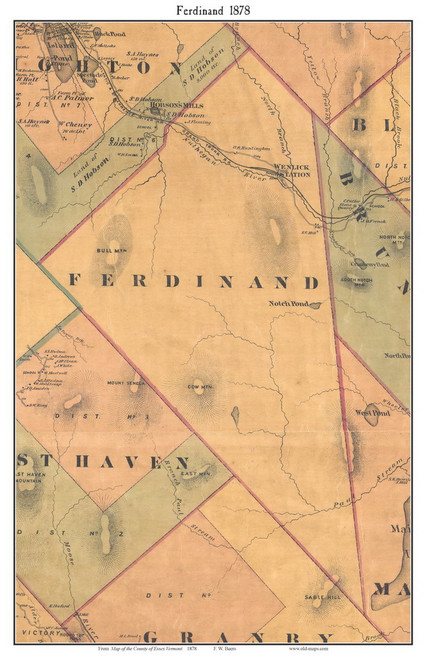 Ferdinand, Vermont 1878 Old Town Map Custom Print - Essex Co.