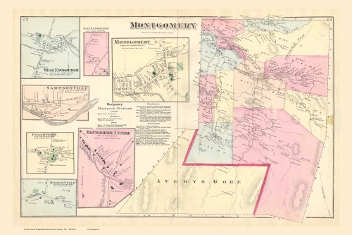 Montgomery Town & Villages, Enosburgh Villages, Vermont 1871 Old Town Map Reprint - Franklin Co.
