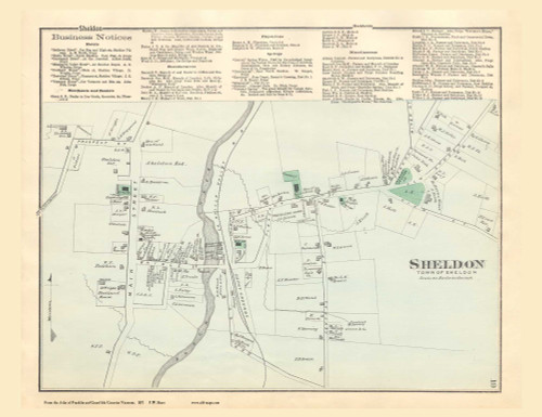 Sheldon Village, Vermont 1871 Old Town Map Reprint - Franklin Co.