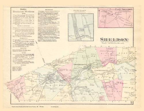 Sheldon Town, East Sheldon and Junction Villages, Vermont 1871 Old Town Map Reprint - Franklin Co.