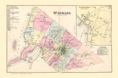 St. Albans Town, St. Albans Bay Village, Vermont 1871 Old Town Map Reprint - Franklin Co.