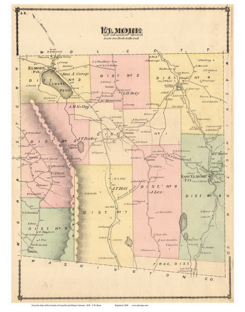 Elmore, Vermont 1878 Old Town Map Reprint - Lamoille Co.