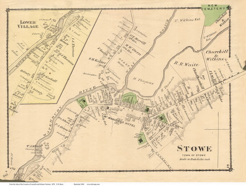 Stowe Village, Vermont 1878 Old Town Map Reprint - Lamoille Co.