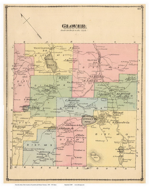 Glover, Vermont 1878 Old Town Map Reprint - Orleans Co.