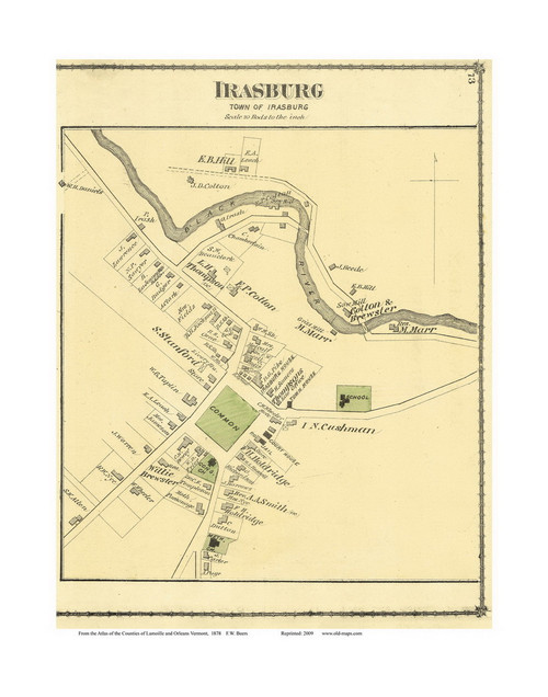 Irasburg Village, Vermont 1878 Old Town Map Reprint - Orleans Co.